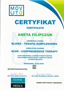 Certyfikat ze szkolenia Aneta Filipczuk - Blizna - Terapia Kompleksowa